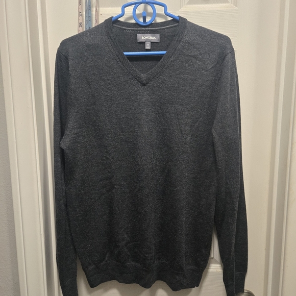 Bonobos Men's Gray V-Neck Merino Wool Sweater Size M